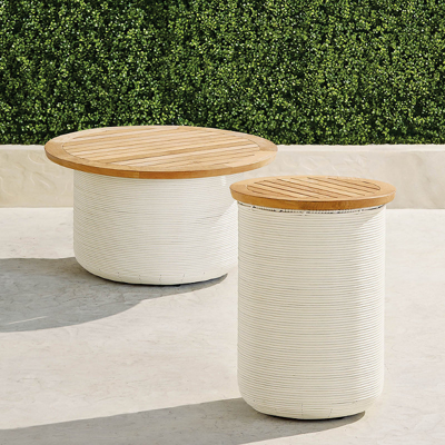 Frontgate Harper Wicker Storage Tables In Ivory Finish In Off-white