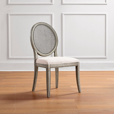 Frontgate Georgia Cane Dining Side Chair In Performance Ivory Linen,indigo