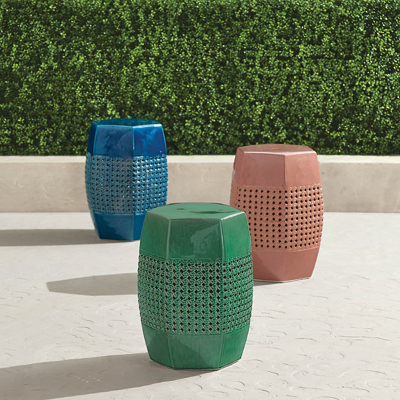 Frontgate Hana Cane Accent Stools In Tropical Green