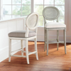 Frontgate Georgia Cane Swivel Bar And Counter Stool In Smoke Gray Leather,ecru Counter Stool