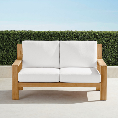 Frontgate Calhoun Loveseat With Cushions In Natural Teak