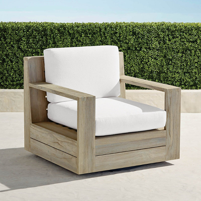 Frontgate St. Kitts Swivel Lounge Chair In Weathered Teak With Cushions