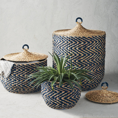 Frontgate Zelda Lidded Baskets In Black (new)