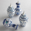 FRONTGATE SET OF 4 MING LARGE JAR ORNAMENTS IN BLUE/WHITE