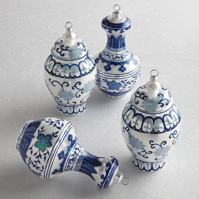 Frontgate Set Of 4 Ming Large Jar Ornaments In Blue/white In Multicolored