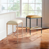 Frontgate Angelina Backless Bar And Counter Stool In Camel Leather,matte Black Barstool