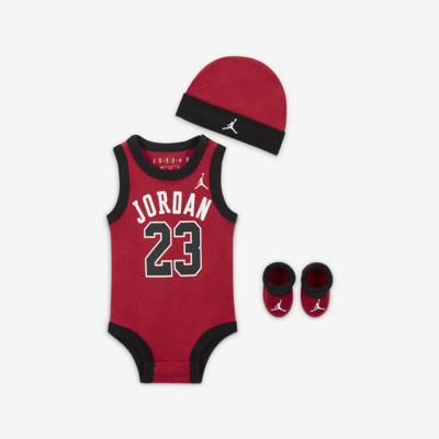 Jordan Jumpman Baby Bodysuit, Beanie And Booties Set In Gym Red