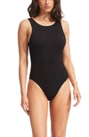 Seafolly Collective High Neck Cutout One-piece Swimsuit In Black