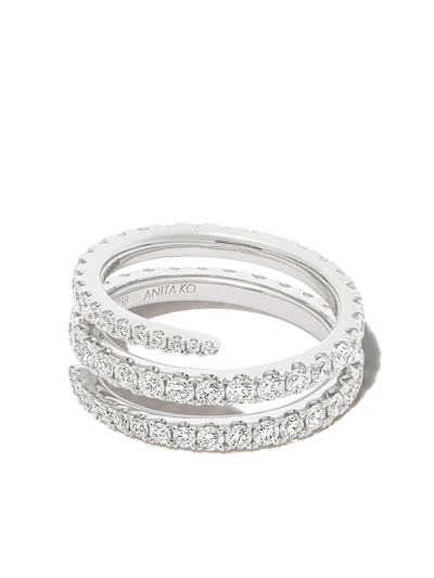 Anita Ko 18kt White Gold Diamond Coil Ring In Silver