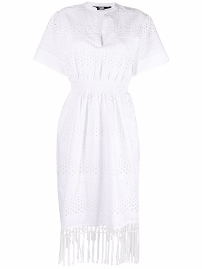 Karl Lagerfeld Tassel-detail Short-sleeve Dress In White