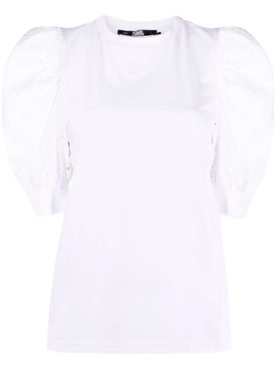 Karl Lagerfeld Broderie Anglaise T-shirt In White