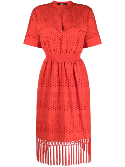 Karl Lagerfeld Tassel-detail Short-sleeve Dress In Red