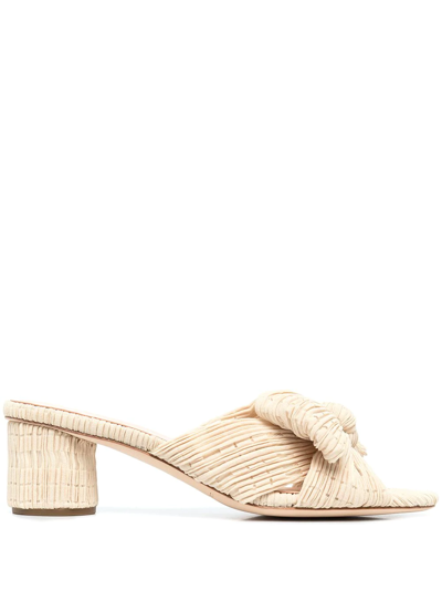 Loeffler Randall Daphne Bow-embellished Plissé-lamé Slidesa In Nude