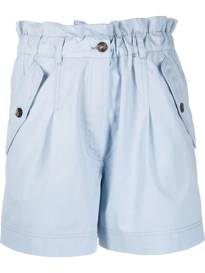 Kenzo Paperbag Waist Embroidered Logo Shorts In Light Blue
