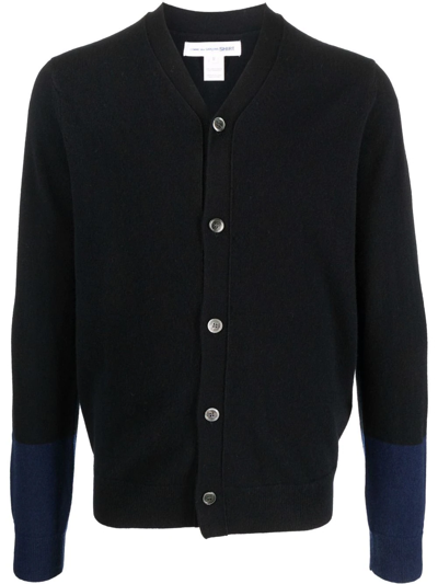 Comme Des Garçons Shirt Navy Wool V-neck Knit Cardigan In Black