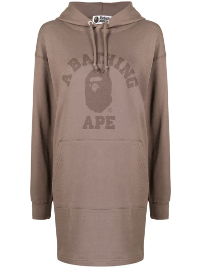 A Bathing Ape Logo-print Hoodie Dress In Braun