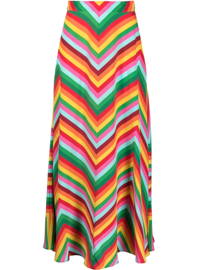 Valentino Chevron-stripe Crepe De Chine Midi Skirt In Multicolore