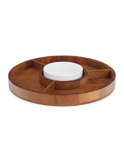 Nambe Duets Porcelain & Wood Lazy Susan In Brown