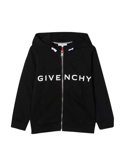 Givenchy Kids Logo Printed Drawstring Hoodie In Black