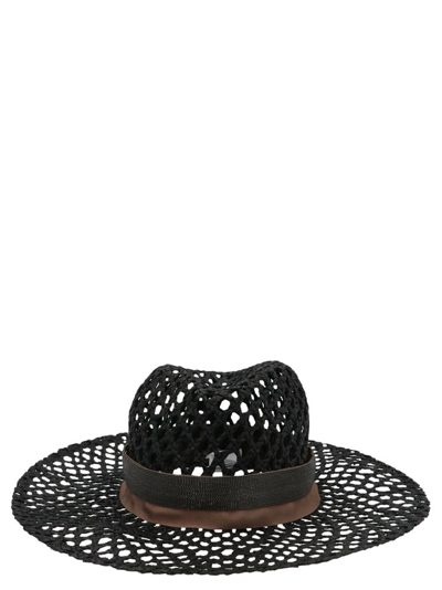 Brunello Cucinelli Monili Trim Woven Panama Hat In Nero