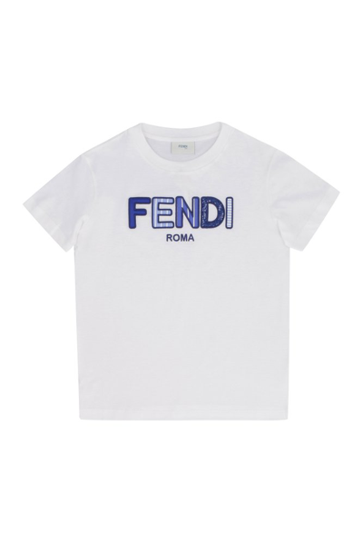 Fendi Kids Logo Embroidered Crewneck T In White