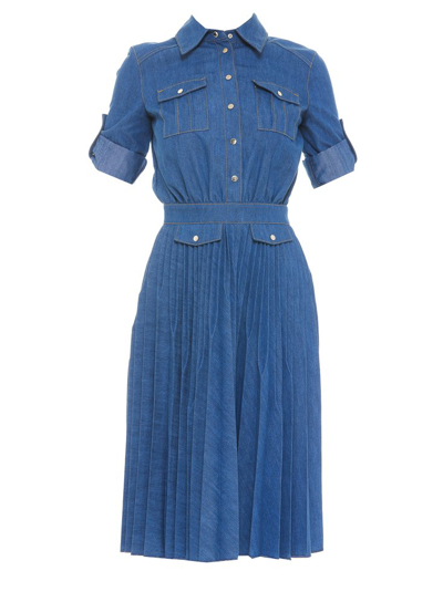 Elisabetta Franchi Pleated Midi Shirt Dress In Blue