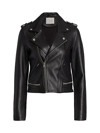 Maje Basaltm Leather Biker Jacket In Black