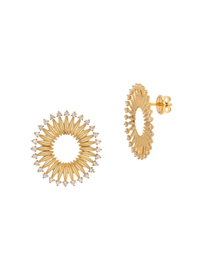 Hueb 18k Tribal Yellow Gold Earrings With Vs-gh Diamonds, 0.81tcw