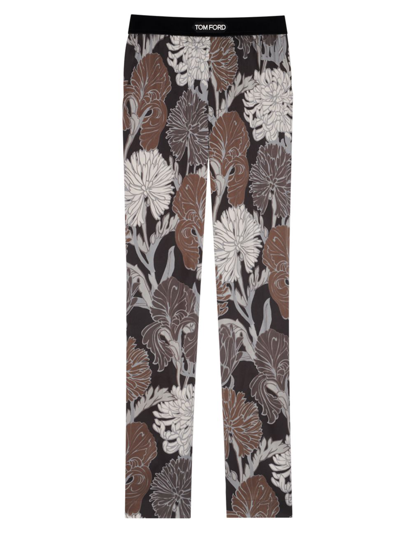 Tom Ford Men's Silk Floral Logo Pajama Pants In Slate