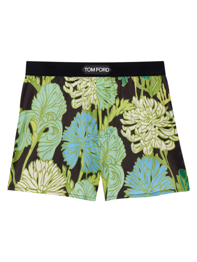 Tom Ford Floal Stretch Silk Boxers In Turquoise