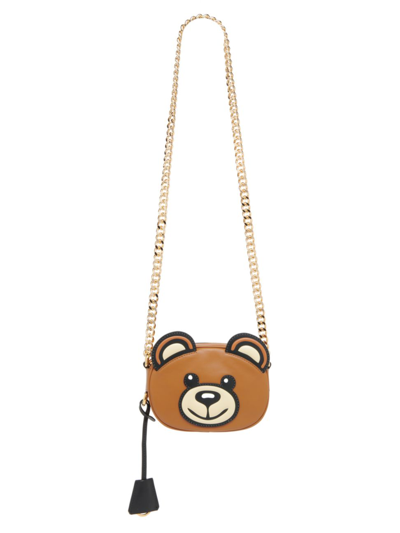 Moschino Teddy Bear Face Leather Shoulder Bag In Brown Multi | ModeSens