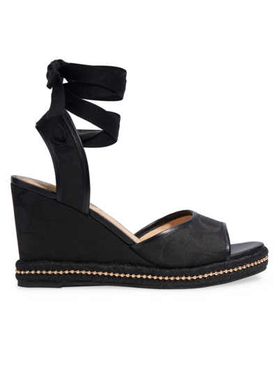 Coach Page Jacquard Wedge Sandals In Black