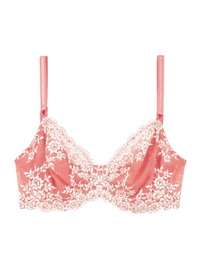 Wacoal Embrace Lace Stretch-lace Plunge Underwired Bra In Faded Rose,white