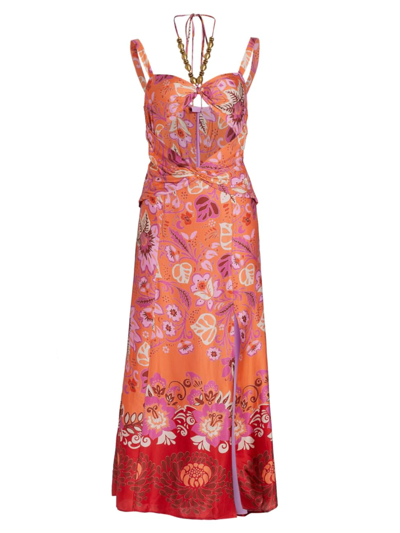 Alexis Barbara Nisa Floral Cut-out Midi-dress In Orange Blossom