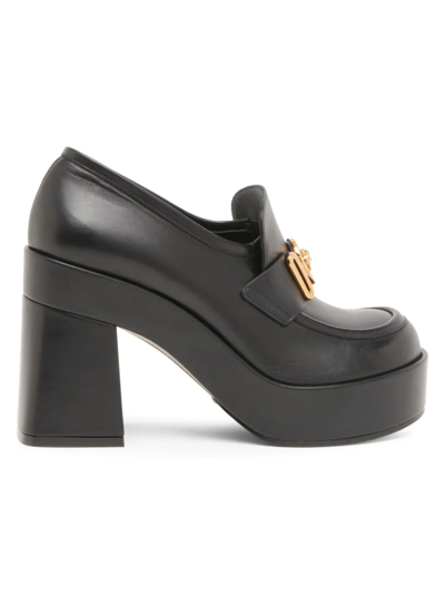 Versace Logo Platform Leather Loafers In Black