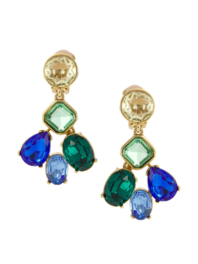 Oscar De La Renta 14k Gold-plated & Crystal Glass Cocktail Earrings In Blue Green