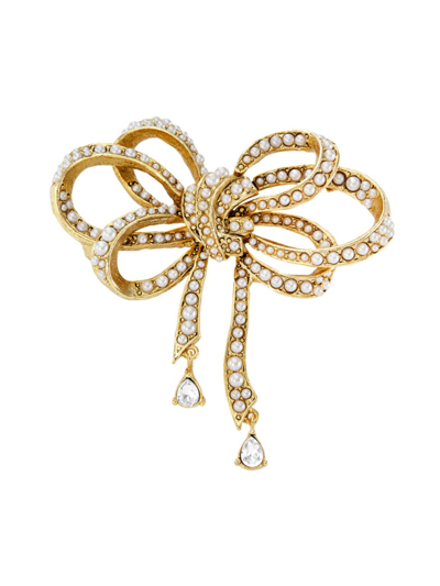 Oscar De La Renta 14k Gold-plated, Crystal Glass & Faux Pearl Bow Brooch