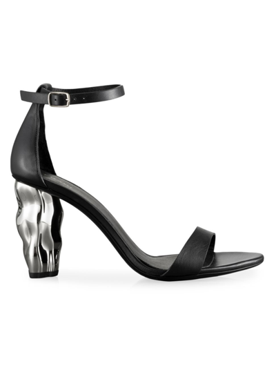 Frame Le Luz Leather Sandals In Noir/ Chrome