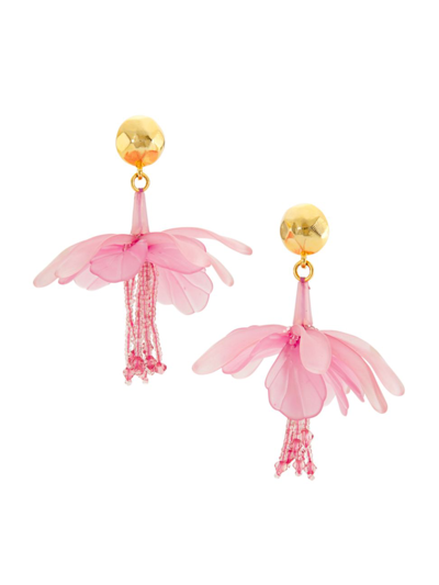 Oscar De La Renta Women's Bell Flower Goldtone, Acrylic & Glass Bead Earrings In Pink