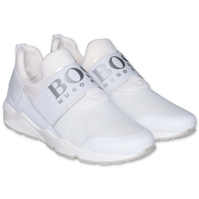 Hugo Boss Kids' White Logo Sneakers In Bianco