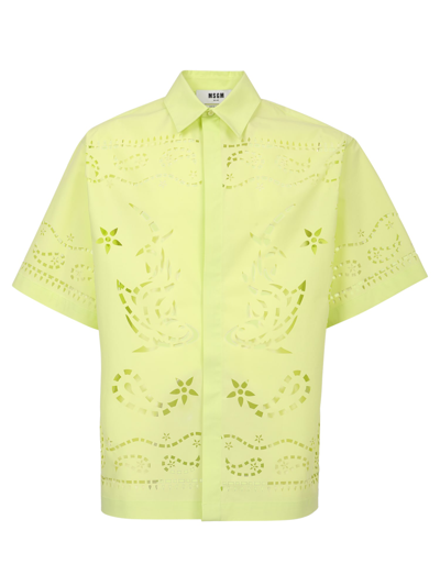 Msgm Cut-out Pattern Short-sleeve Shirt In Yellow