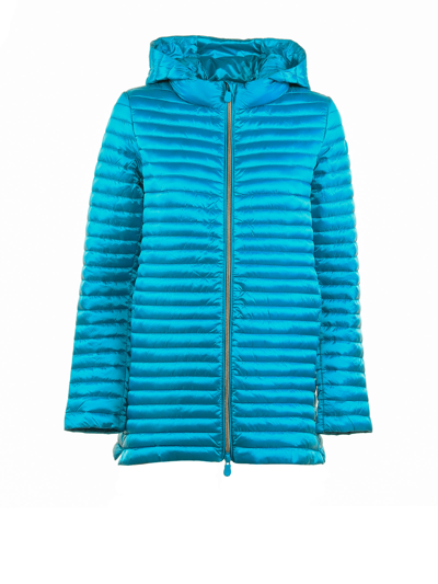 Save The Duck Quilted Down Jacket With Detachable Hood In Celeste