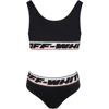 OFF-WHITE BLACK SWIMSUIT FOR GIRL WITH LOGOS