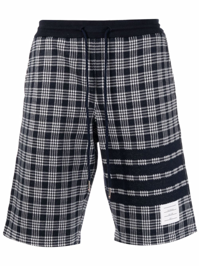 Thom Browne 4-bar Micro Check Track Shorts In Blue