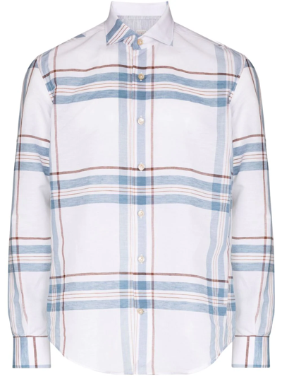 Eleventy Checked Long-sleeved Shirt In White