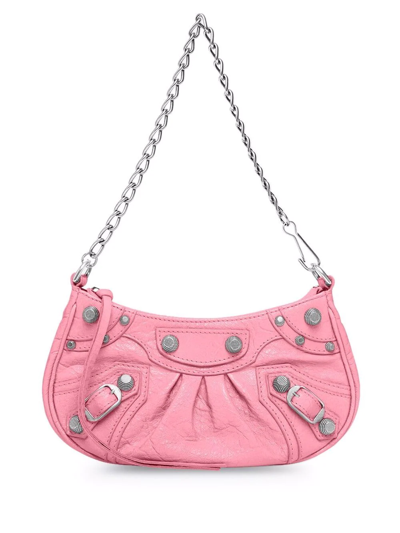 Balenciaga Le Cagole Mini Croc-embossed Crossbody Bag In Pink