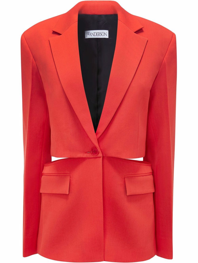 Jw Anderson Cutout Single-breasted Crop Blazer In Red