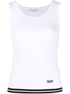 Sonia Rykiel Logo-embroidered Pointelle-knit Tank Top In Weiss