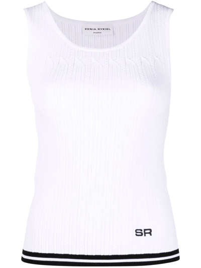 Sonia Rykiel Logo-embroidered Pointelle-knit Tank Top In Weiss
