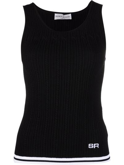 Sonia Rykiel Logo-embroidered Pointelle-knit Tank Top In Schwarz